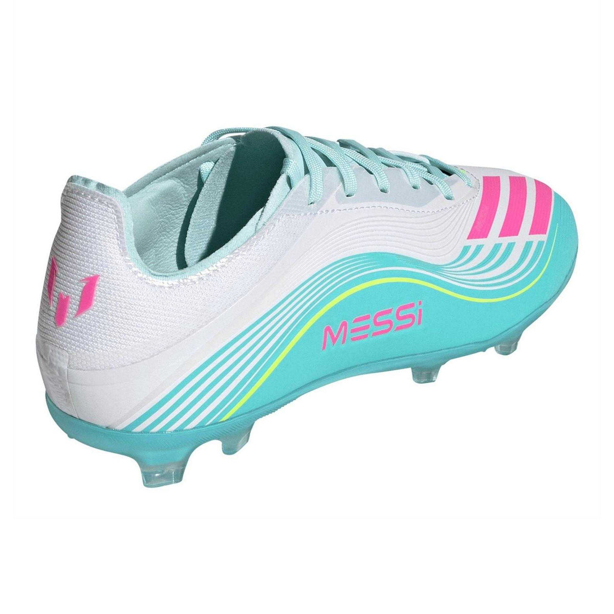 White-Pink-Blue - Back - Adidas Childrens-Kids F50 Elite Lionel Messi Firm Ground Football Boots
