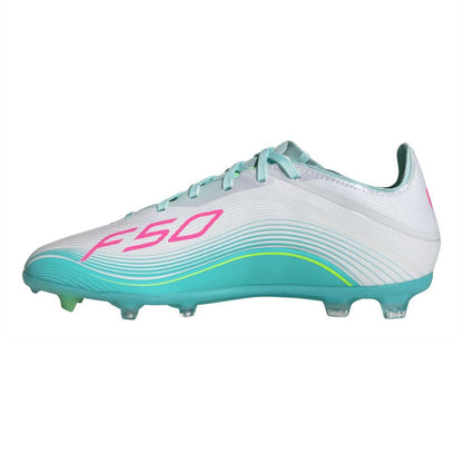 White-Pink-Blue - Side - Adidas Childrens-Kids F50 Elite Lionel Messi Firm Ground Football Boots