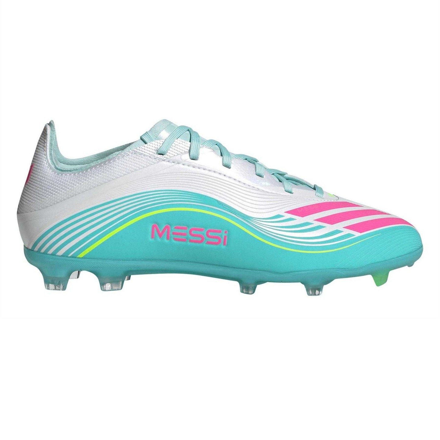 White-Pink-Blue - Front - Adidas Childrens-Kids F50 Elite Lionel Messi Firm Ground Football Boots
