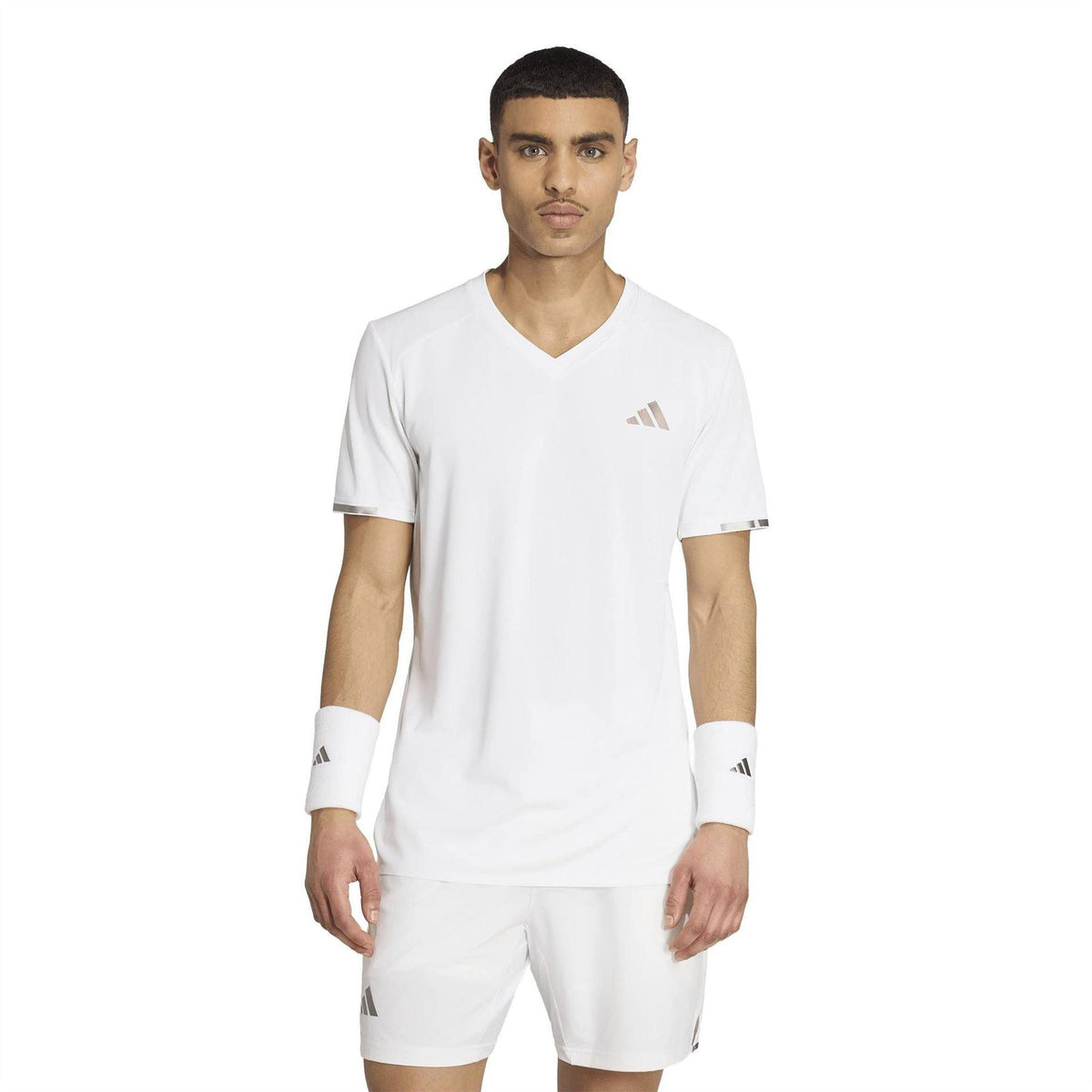 White - Side - Adidas Mens V Neck Competition T-Shirt