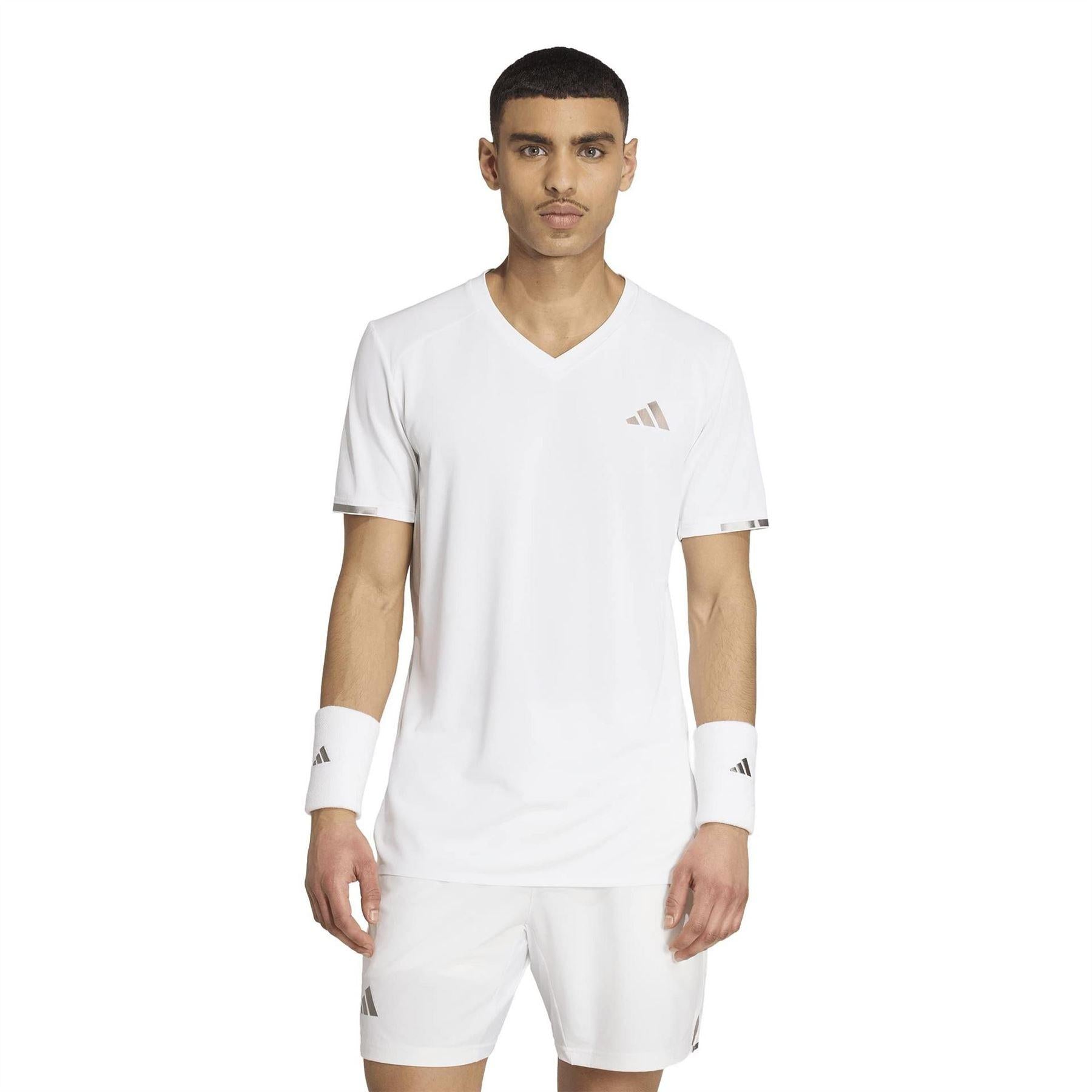 White - Side - Adidas Mens V Neck Competition T-Shirt