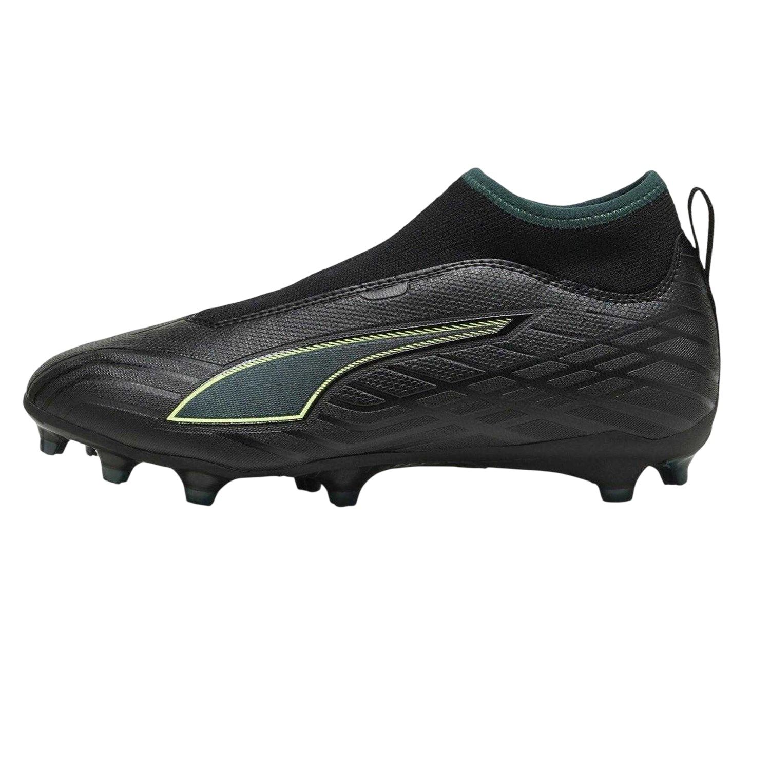 Black-Green - Back - Puma Childrens-Kids Ultra 6 Match+ Laceless Firm Ground Football Boots