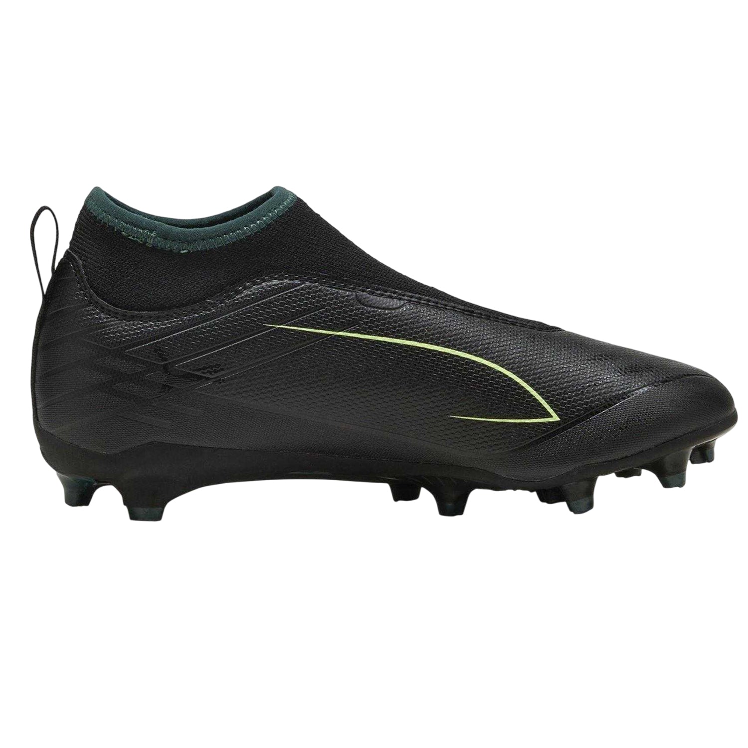 Black-Green - Front - Puma Childrens-Kids Ultra 6 Match+ Laceless Firm Ground Football Boots