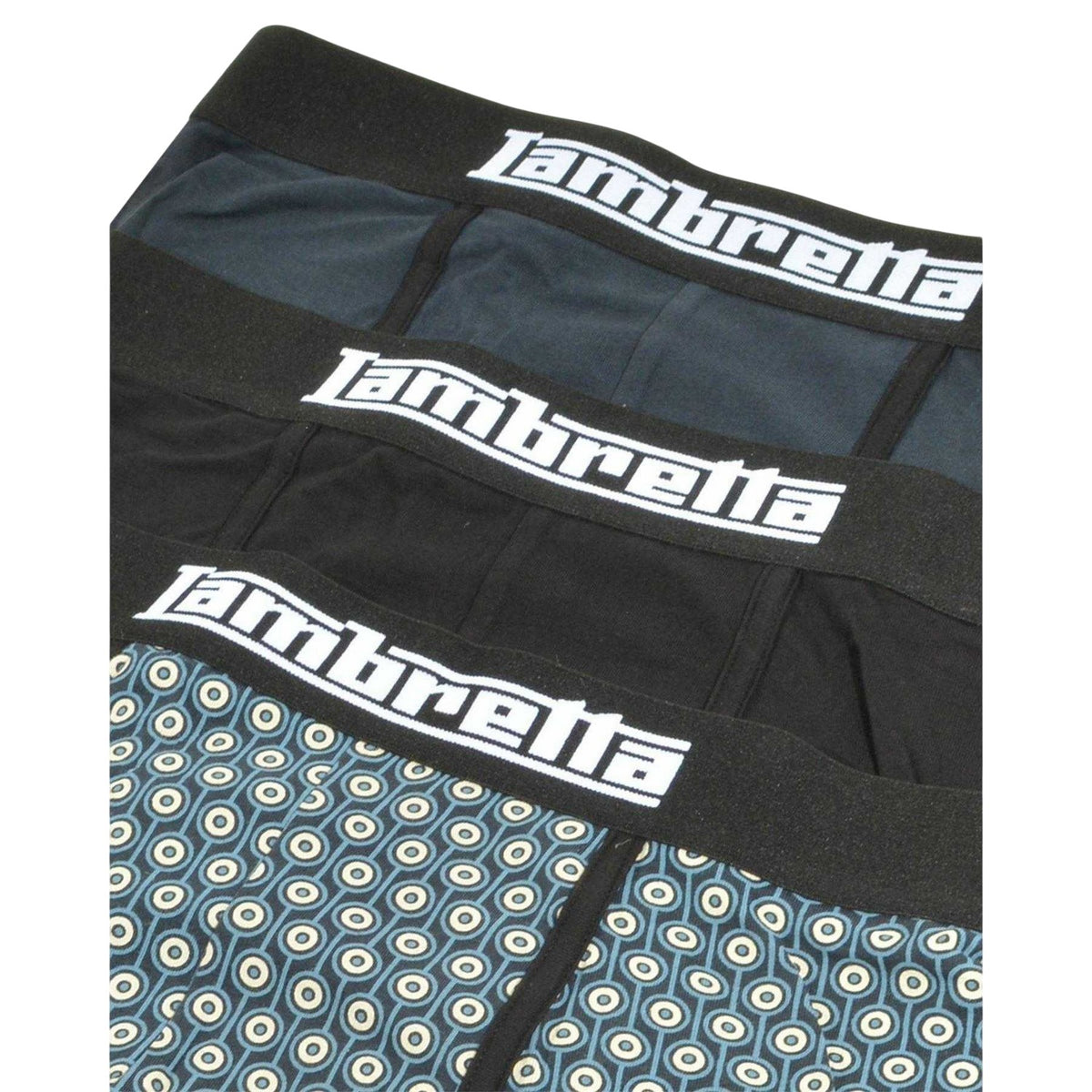 Navy-Silver-Black - Side - Lambretta Mens Logo Boxer Shorts (Pack of 3)