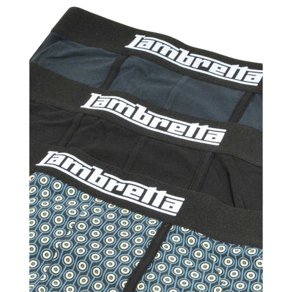 Navy-Silver-Black - Side - Lambretta Mens Logo Boxer Shorts (Pack of 3)