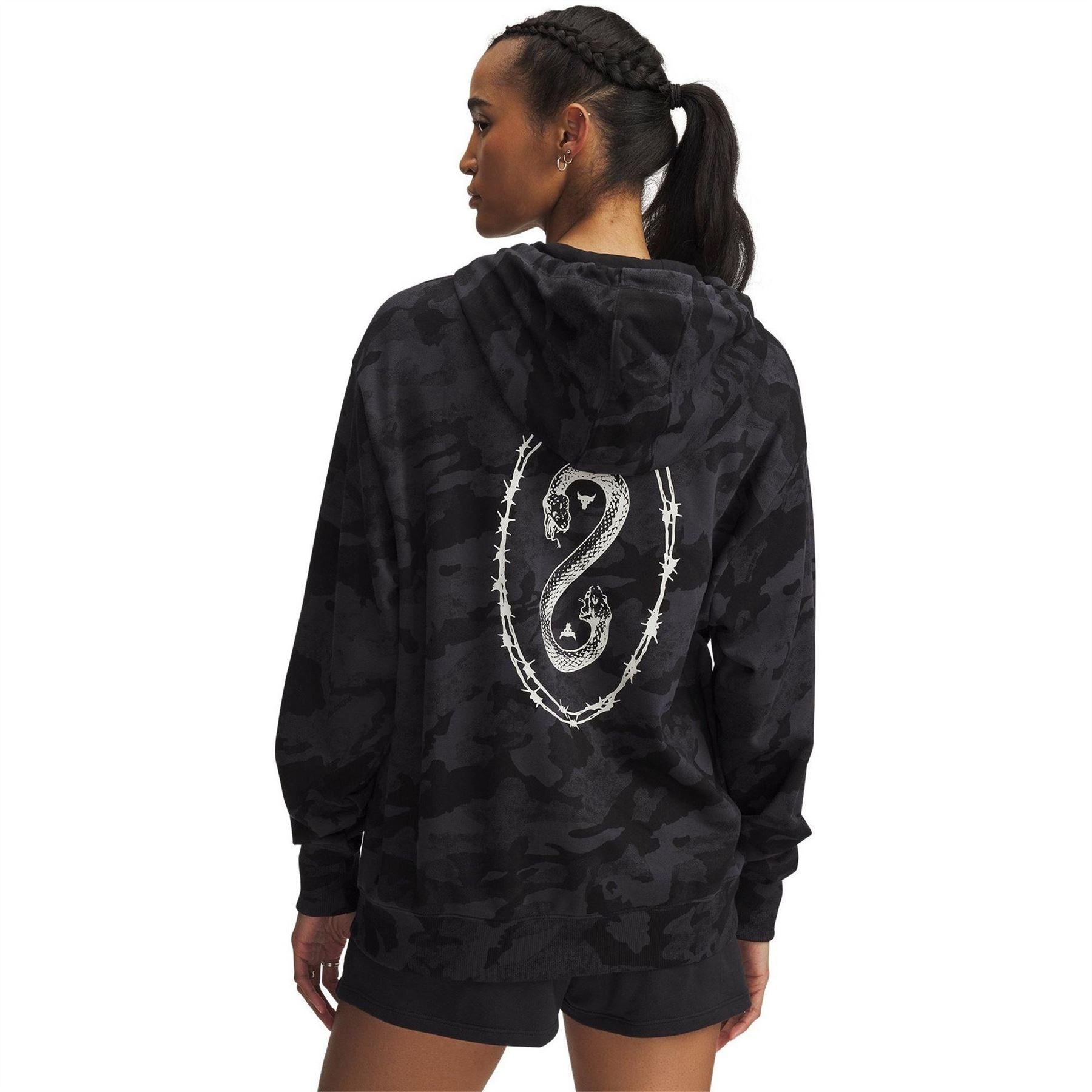 Black - Back - Under Armour Womens-Ladies Project Rock French Terry Full Zip Hoodie