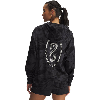 Black - Back - Under Armour Womens-Ladies Project Rock French Terry Full Zip Hoodie