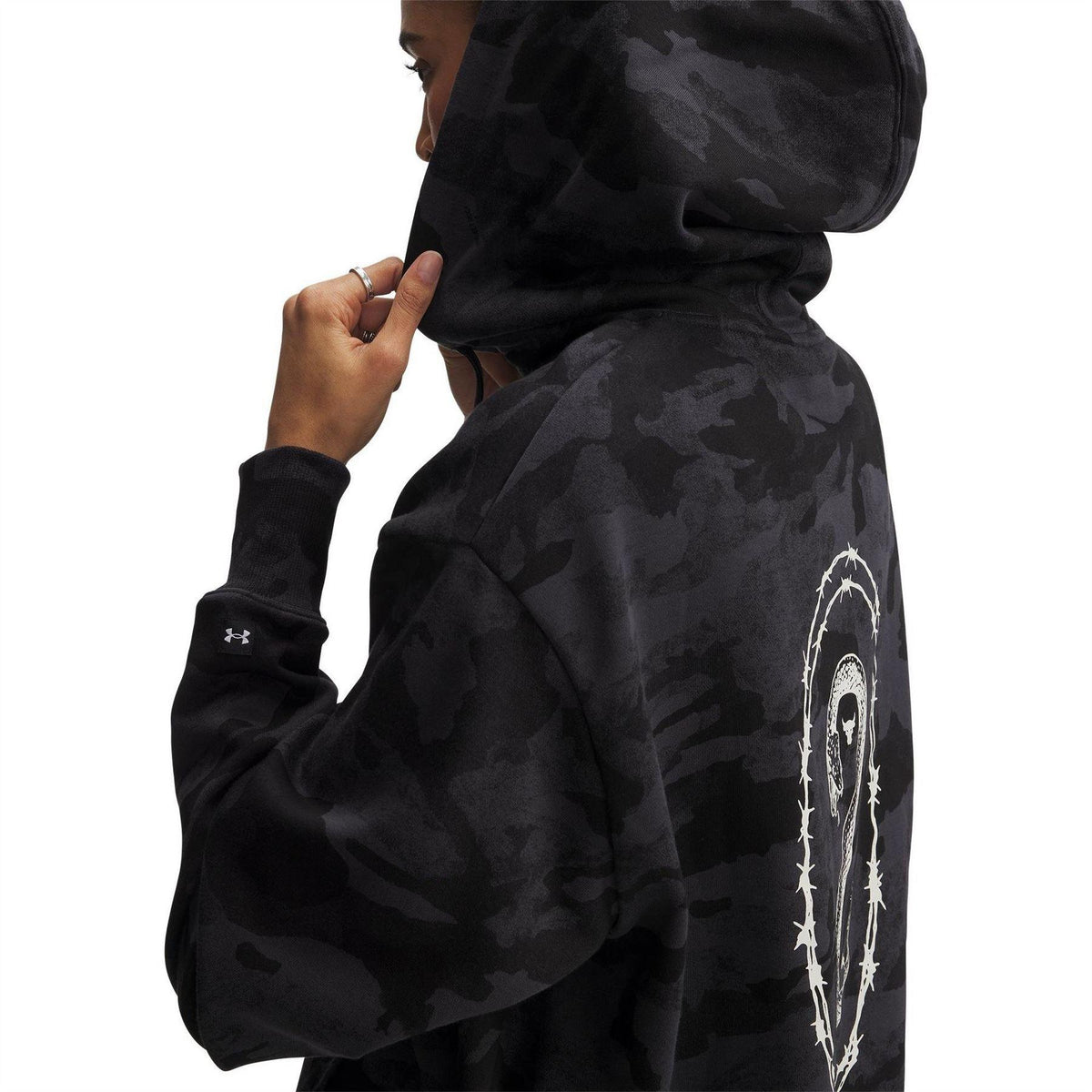 Black - Side - Under Armour Womens-Ladies Project Rock French Terry Full Zip Hoodie