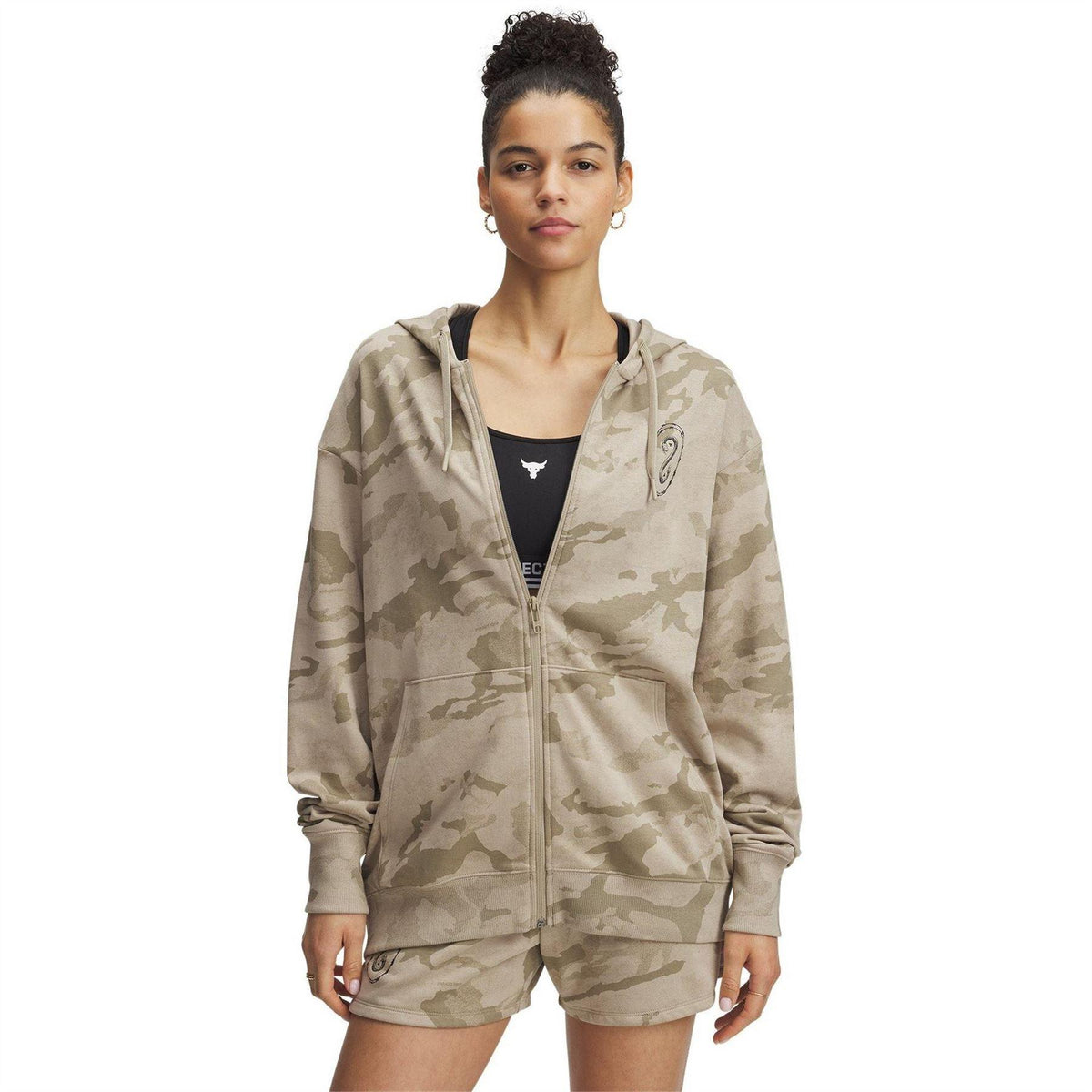 Brown - Front - Under Armour Womens-Ladies Project Rock French Terry Full Zip Hoodie