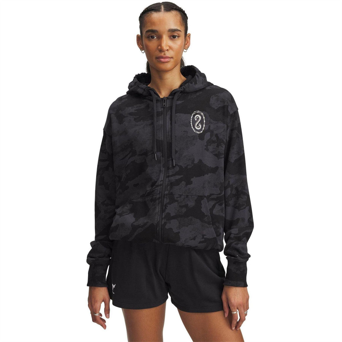 Black - Front - Under Armour Womens-Ladies Project Rock French Terry Full Zip Hoodie