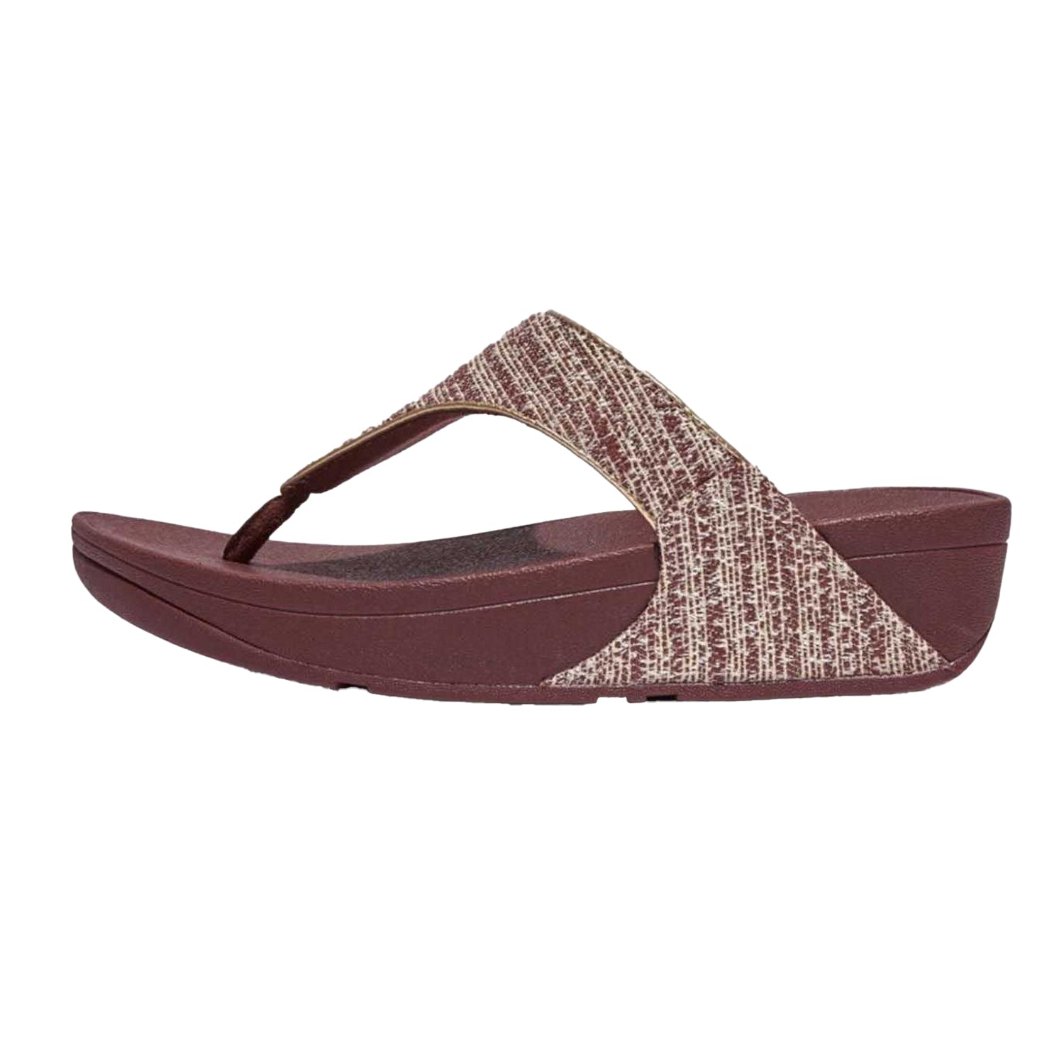 Brown - Back - Fit Flop Womens-Ladies Lulu Shimmer Weave Toe Post Sandals