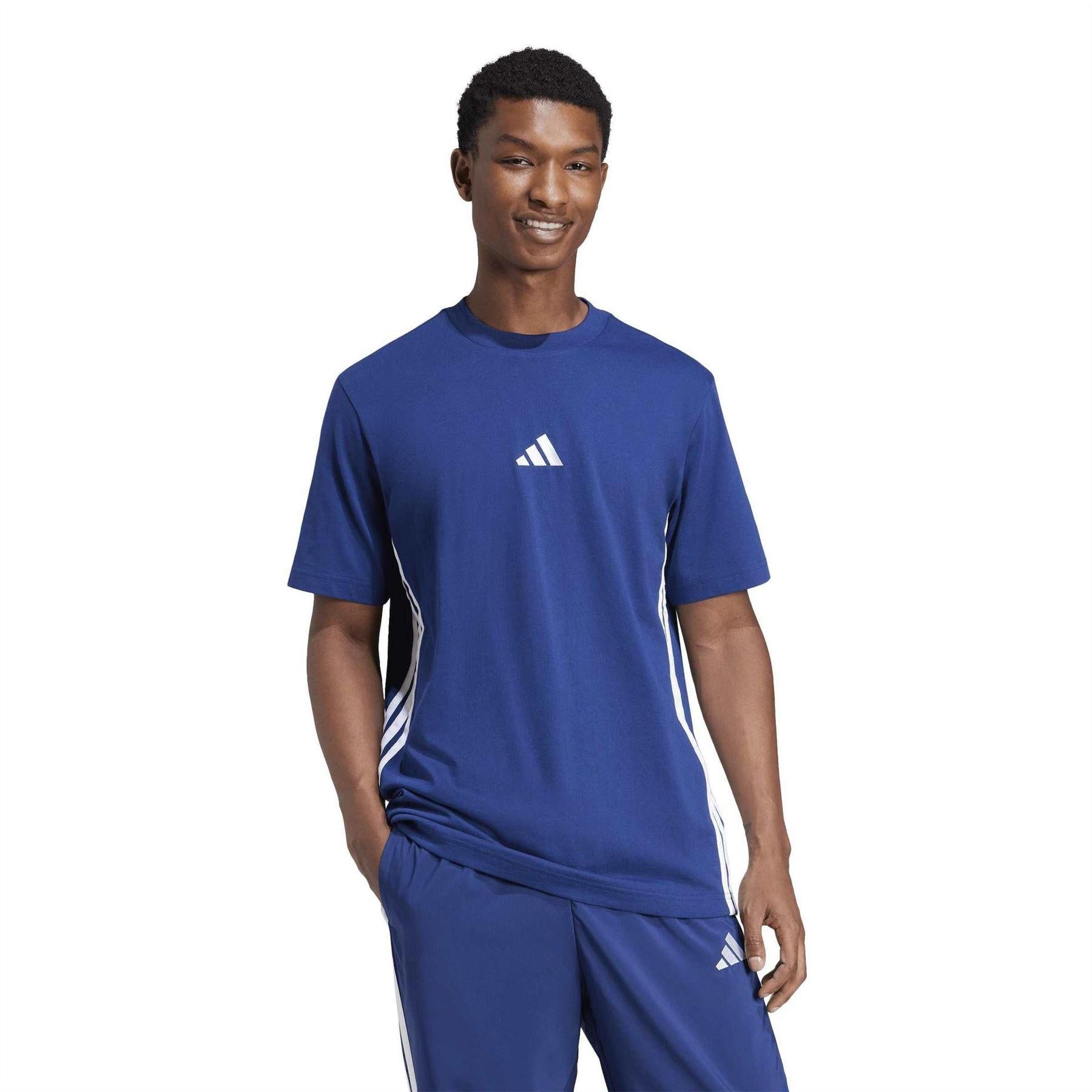 Dark Blue-White - Pack Shot - Adidas Mens Essentials Logo T-Shirt
