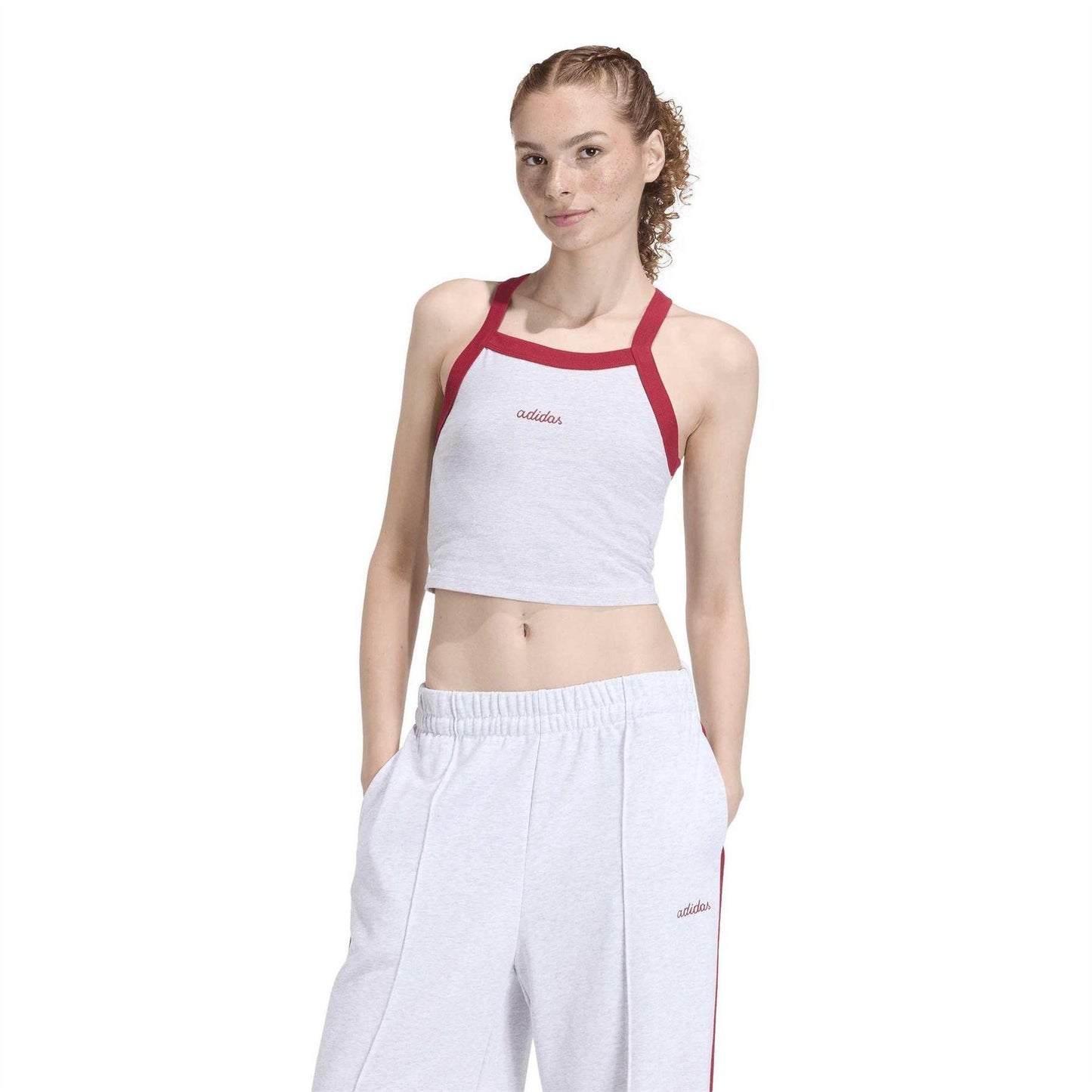 Light Grey - Pack Shot - Adidas Womens-Ladies Performance Embroidered Logo Athletic Sleeveless Tank Top