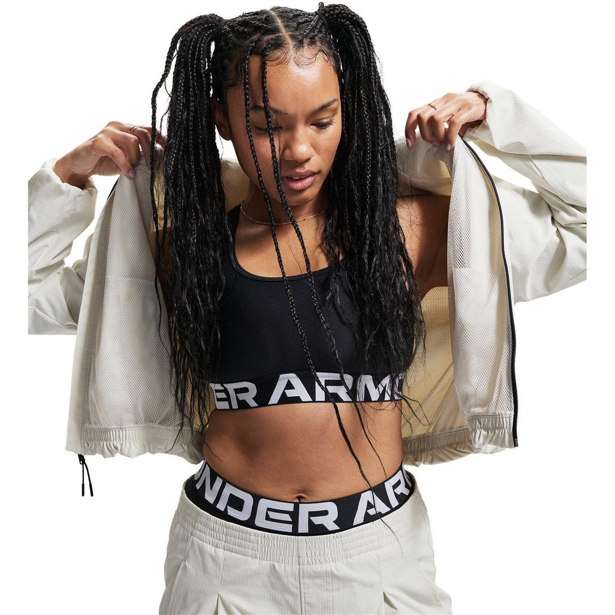 White - Lifestyle - Under Armour Womens-Ladies Unstoppable Woven Jacket