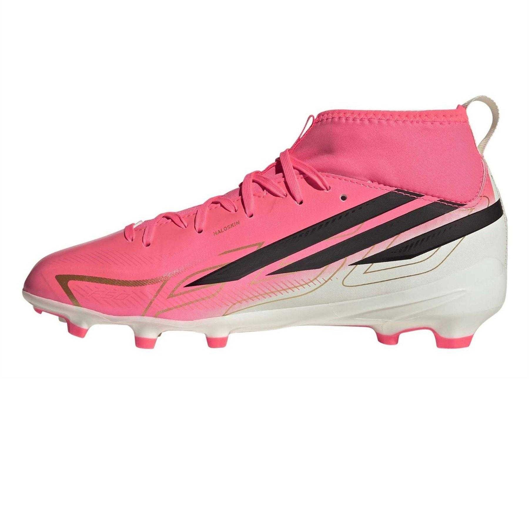 Pink-White - Side - Adidas Childrens-Kids League Multi Ground Mid Cut Football Boots