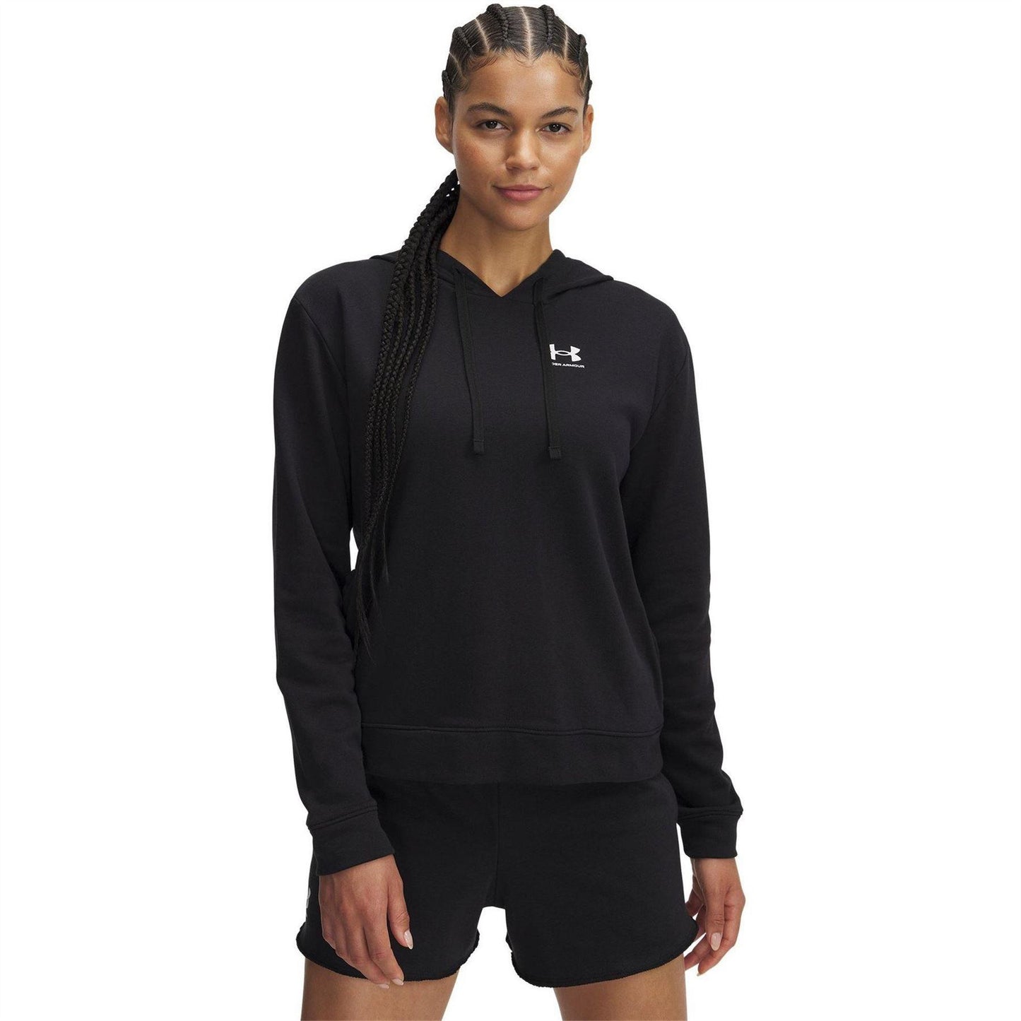 Black - Side - Under Armour Womens-Ladies Rival French Terry Hoodie