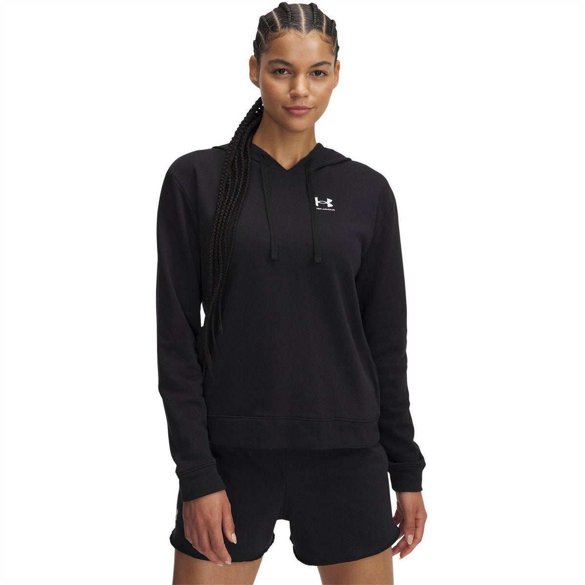Black - Side - Under Armour Womens-Ladies Rival French Terry Hoodie