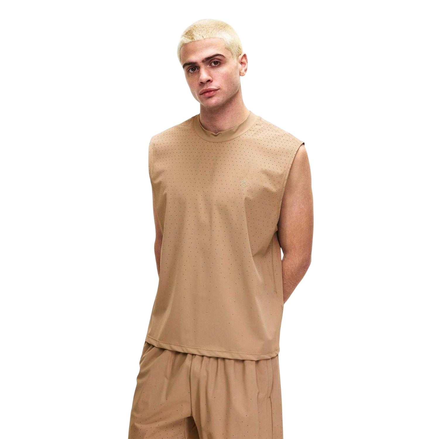 Sand - Side - Couture Club Mens Perforated Training Tank Top
