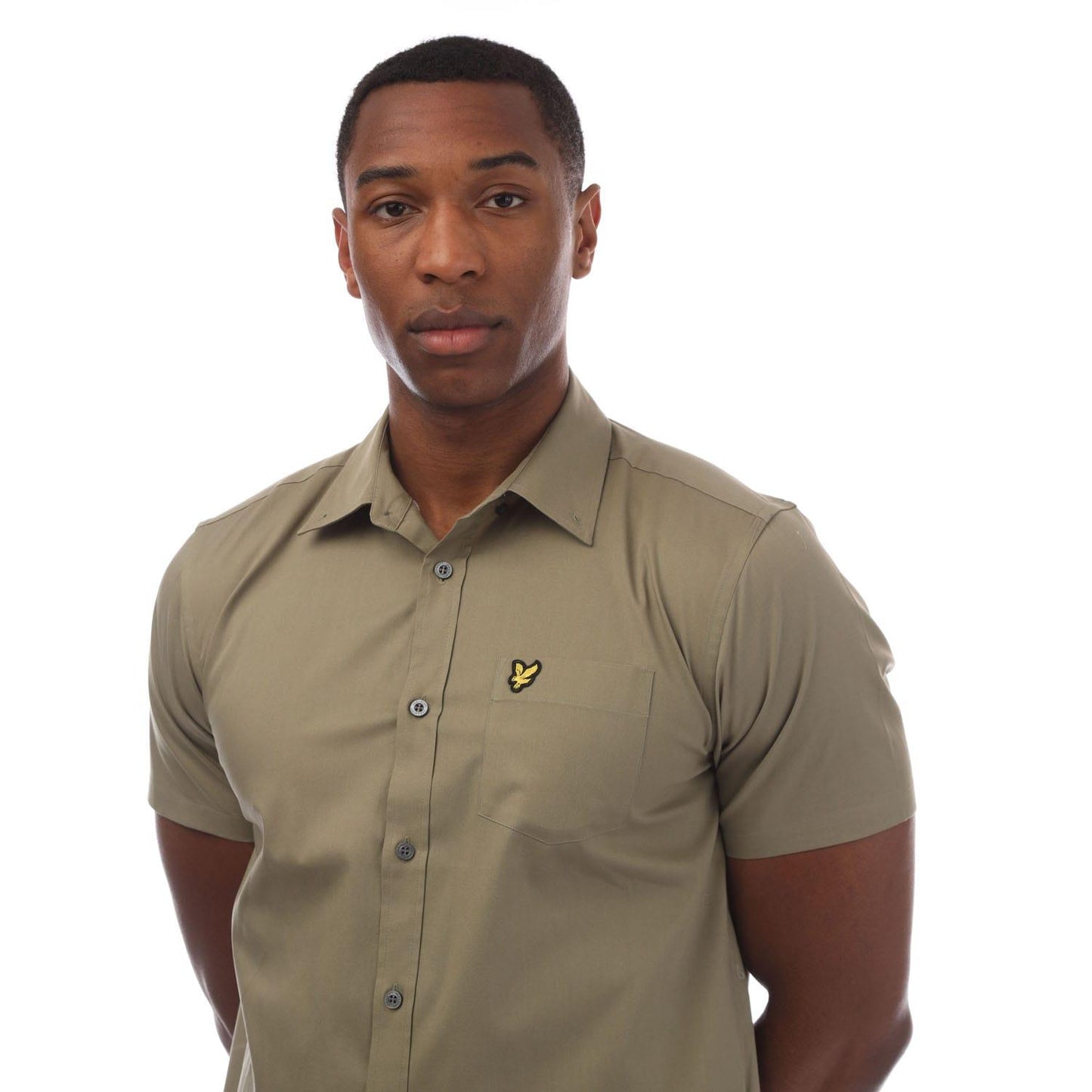 Olive - Side - Lyle & Scott Mens Poplin Short-Sleeved Shirt