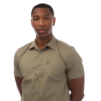 Olive - Side - Lyle & Scott Mens Poplin Short-Sleeved Shirt