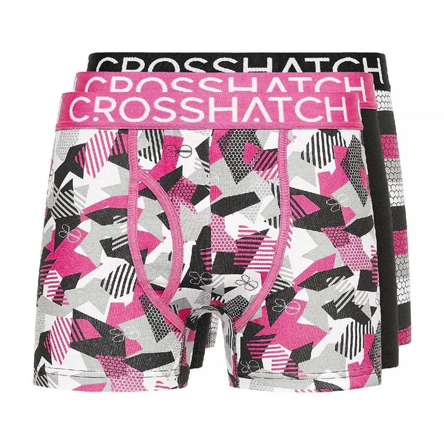 Fuchsia - Front - Crosshatch Mens Crystaline Geometric Boxer Briefs (Pack of 3)