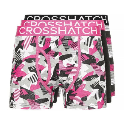 Fuchsia - Front - Crosshatch Mens Crystaline Geometric Boxer Briefs (Pack of 3)