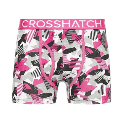 Fuchsia - Back - Crosshatch Mens Crystaline Geometric Boxer Briefs (Pack of 3)