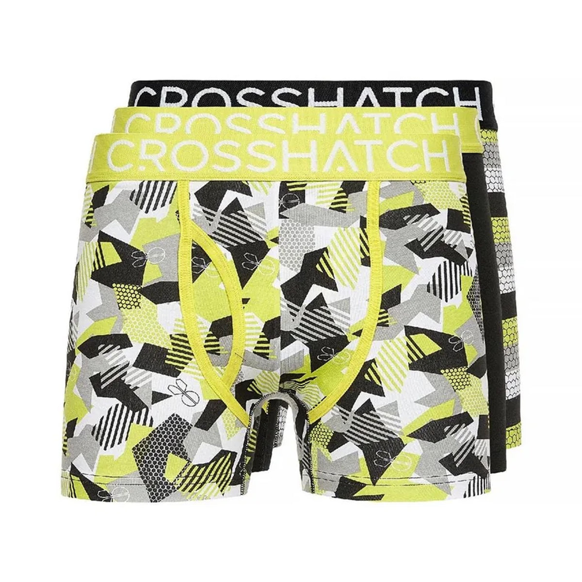 Lime - Front - Crosshatch Mens Crystaline Geometric Boxer Briefs (Pack of 3)