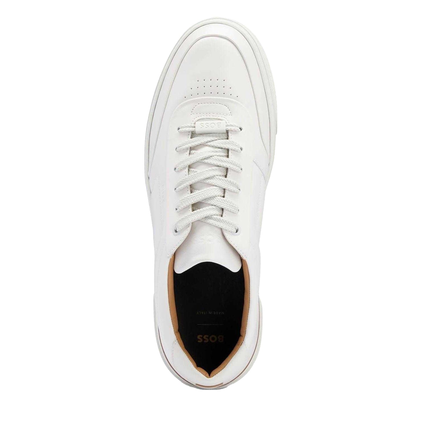 White - Side - Hugo Boss Mens Gary Leather Tennis Trainers