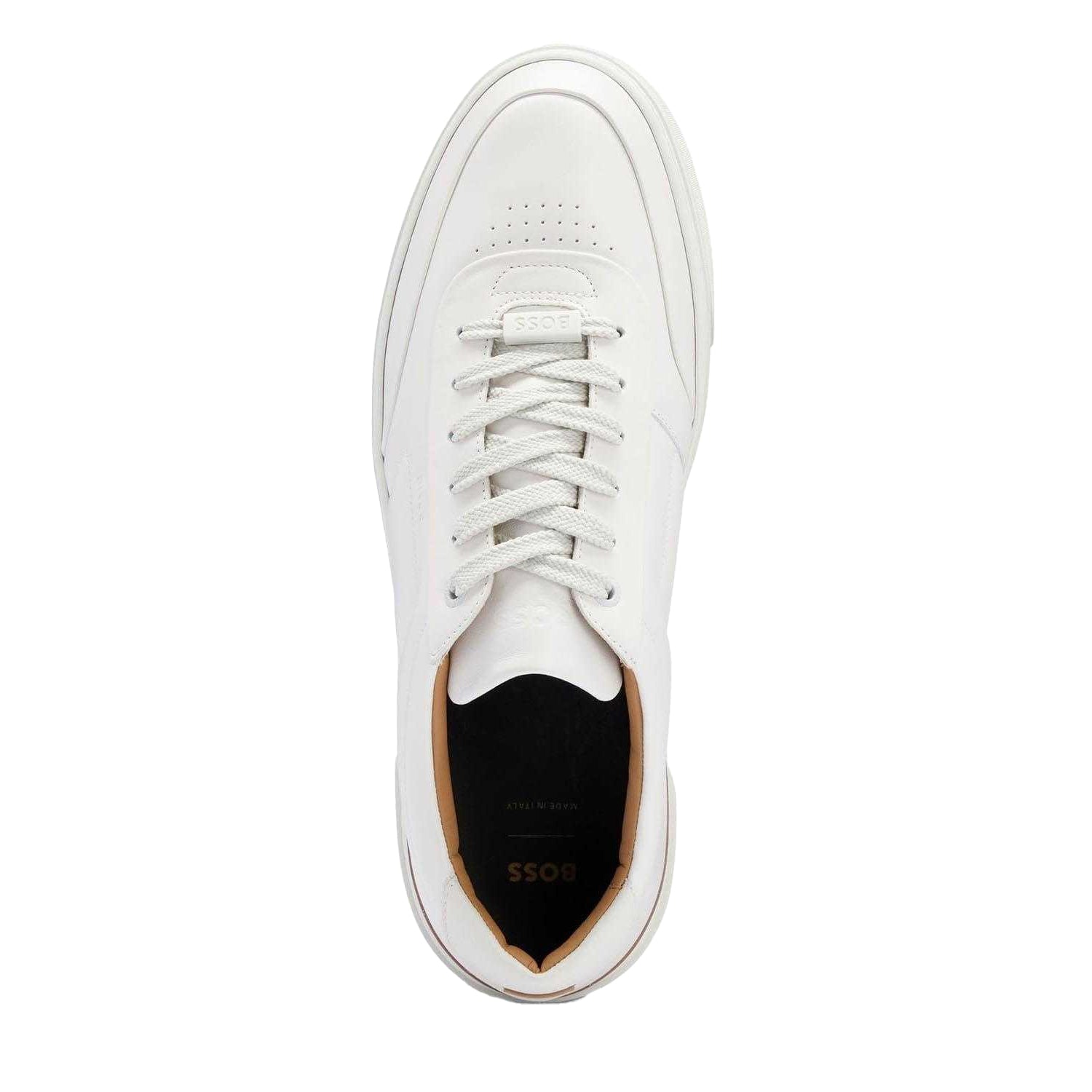White - Side - Hugo Boss Mens Gary Leather Tennis Trainers
