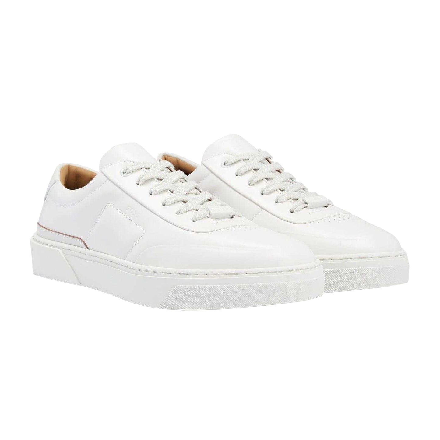 White - Pack Shot - Hugo Boss Mens Gary Leather Tennis Trainers