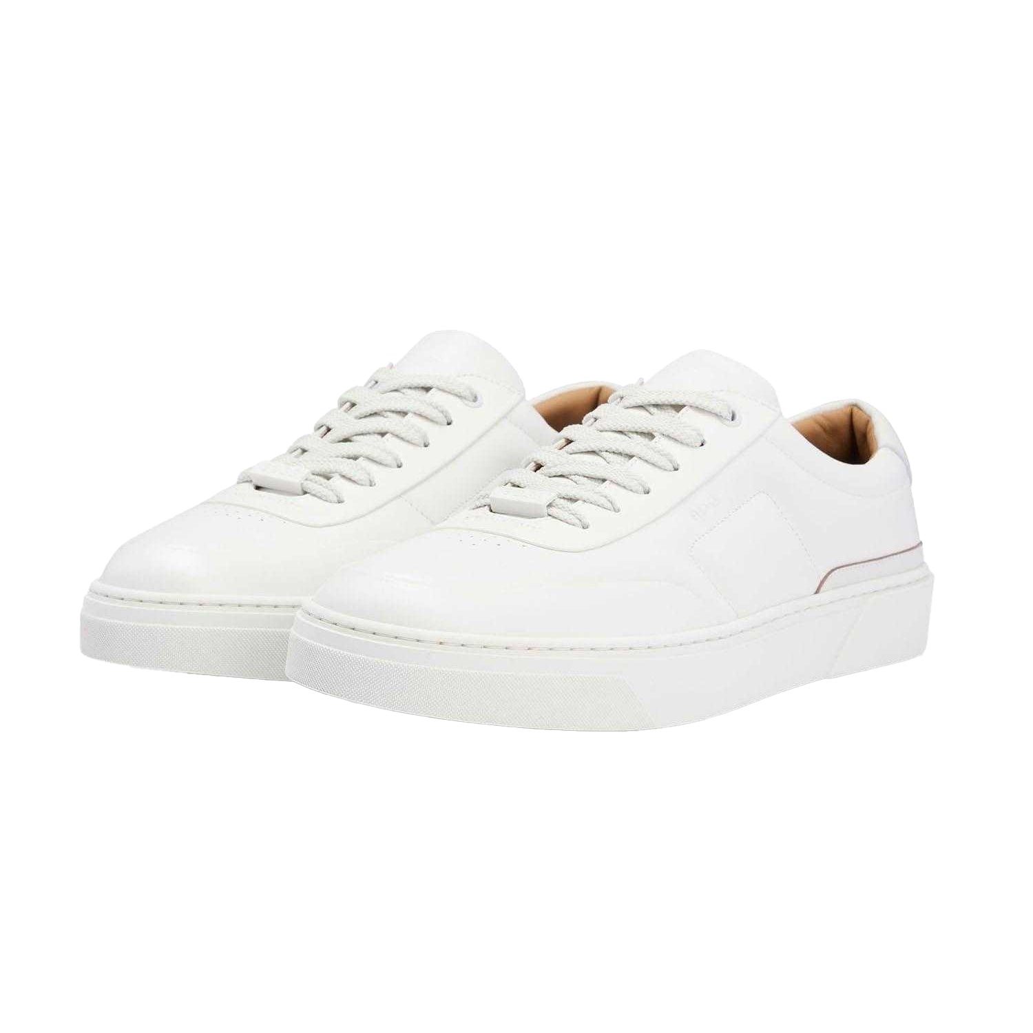 White - Close up - Hugo Boss Mens Gary Leather Tennis Trainers