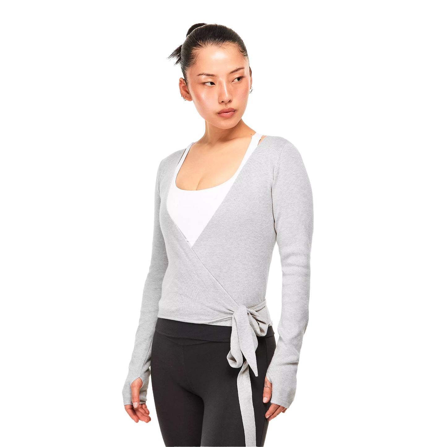 Grey - Side - The Couture Club Womens-Ladies Wrap Long-Sleeved Wrap Top