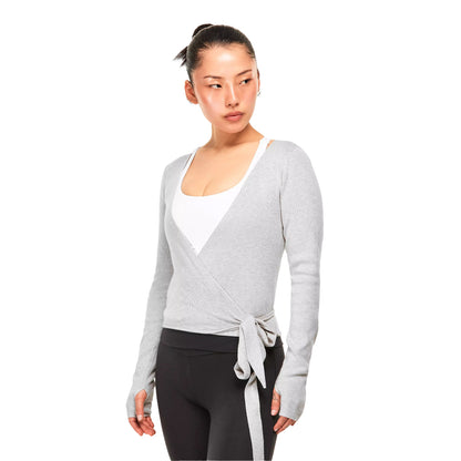 Grey - Side - The Couture Club Womens-Ladies Wrap Long-Sleeved Wrap Top