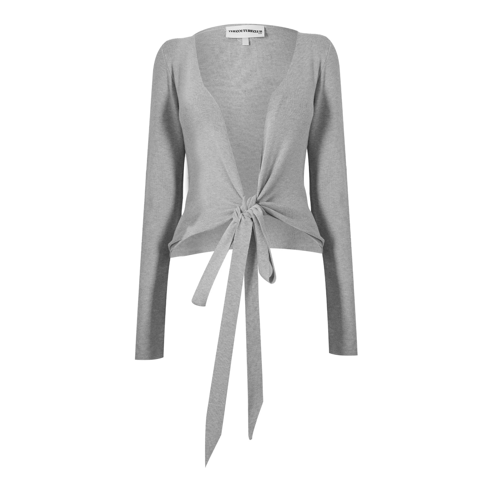 Grey - Front - The Couture Club Womens-Ladies Wrap Long-Sleeved Wrap Top
