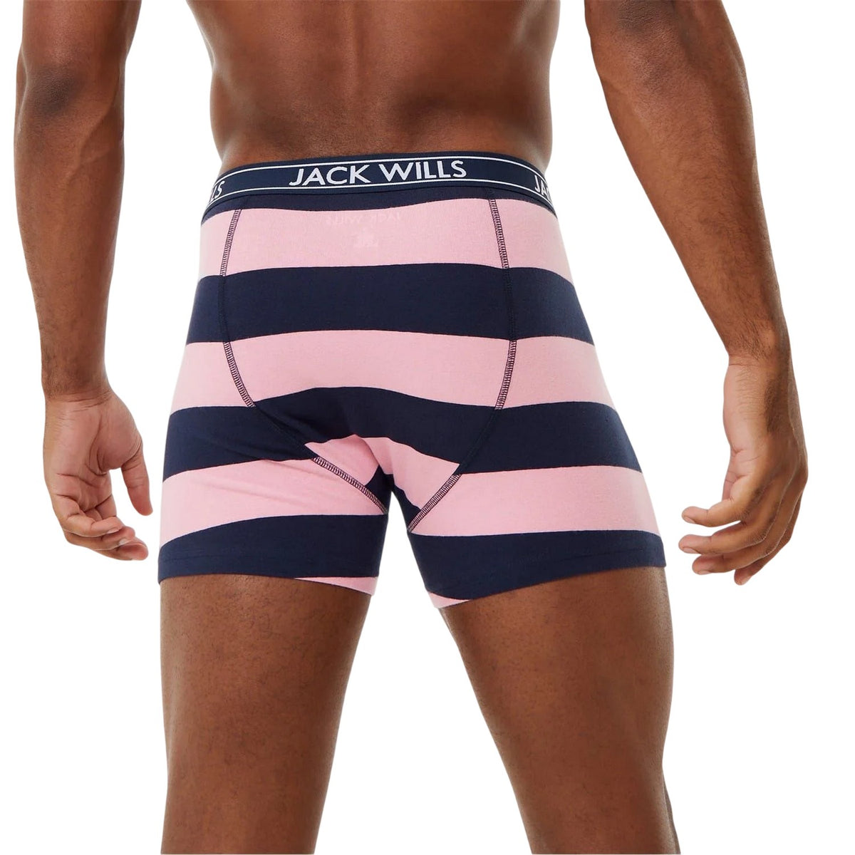 Pink-Navy - Back - Jack Wills Mens Daundley Stripe Classic Boxer Briefs (Pack of 3)