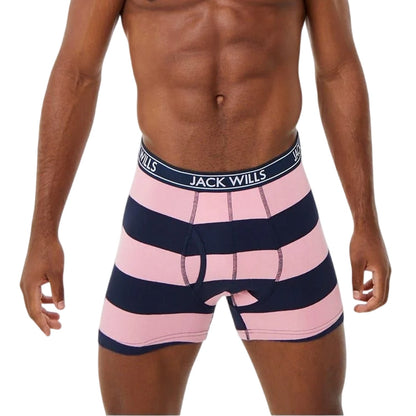 Pink-Navy - Front - Jack Wills Mens Daundley Stripe Classic Boxer Briefs (Pack of 3)