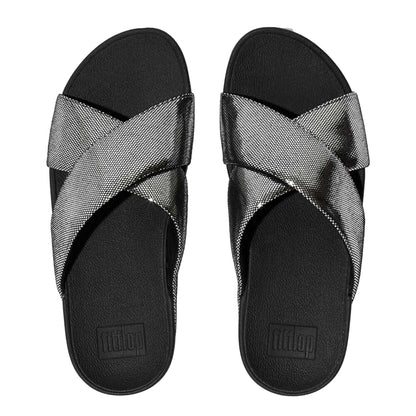 Black - Lifestyle - Fit Flop Womens-Ladies Lulu Lustra Criss Cross Strap Sliders