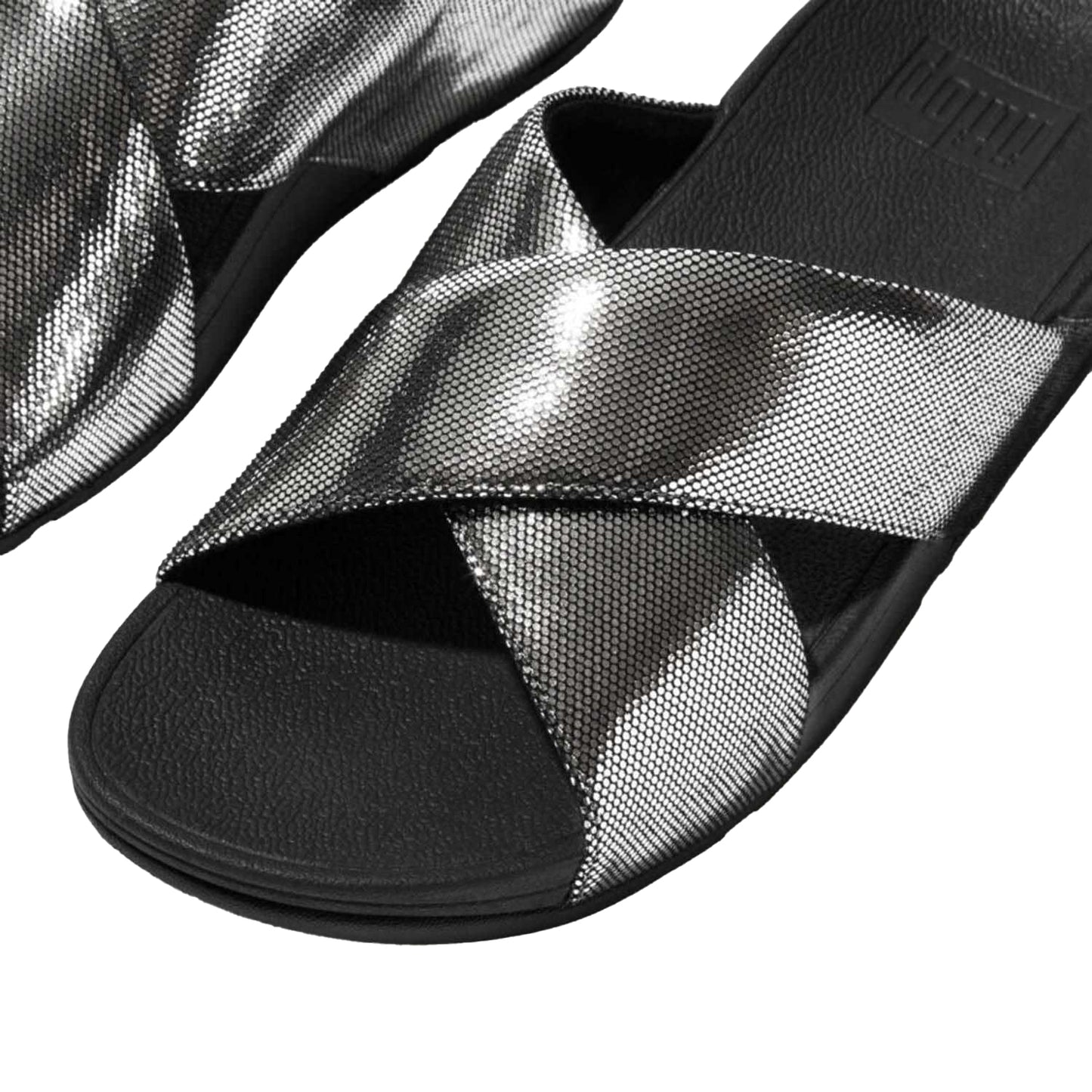 Black - Close up - Fit Flop Womens-Ladies Lulu Lustra Criss Cross Strap Sliders