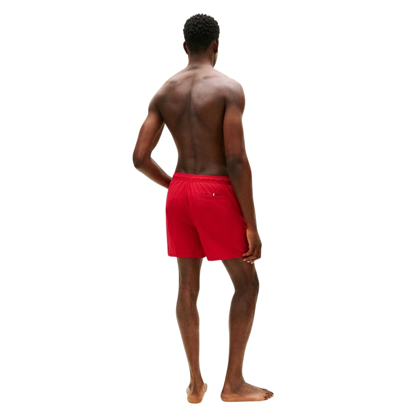 Red - Back - Tommy Hilfiger Mens Logo Mid Length Swim Shorts