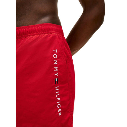 Red - Side - Tommy Hilfiger Mens Logo Mid Length Swim Shorts
