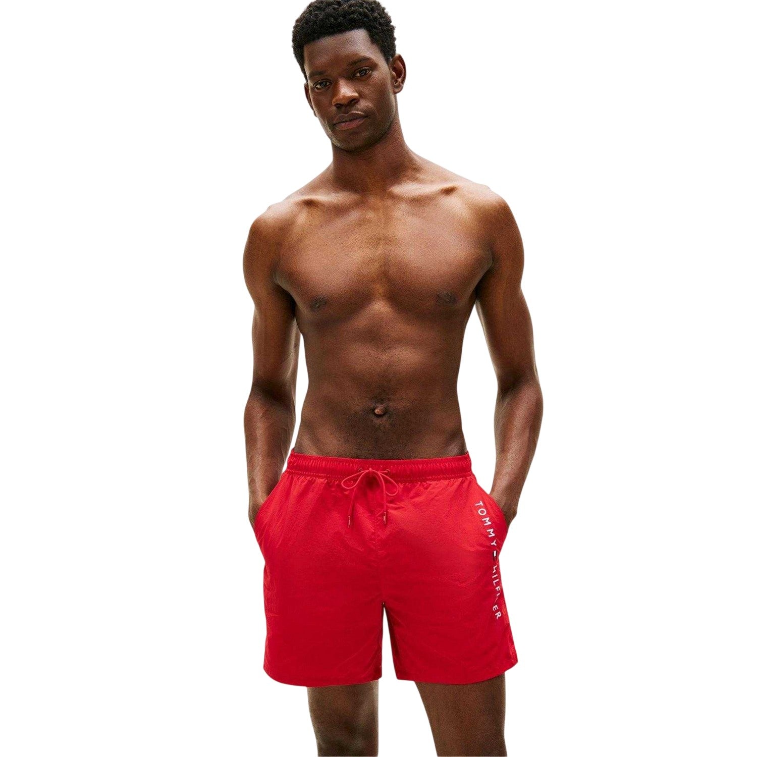 Red - Lifestyle - Tommy Hilfiger Mens Logo Mid Length Swim Shorts