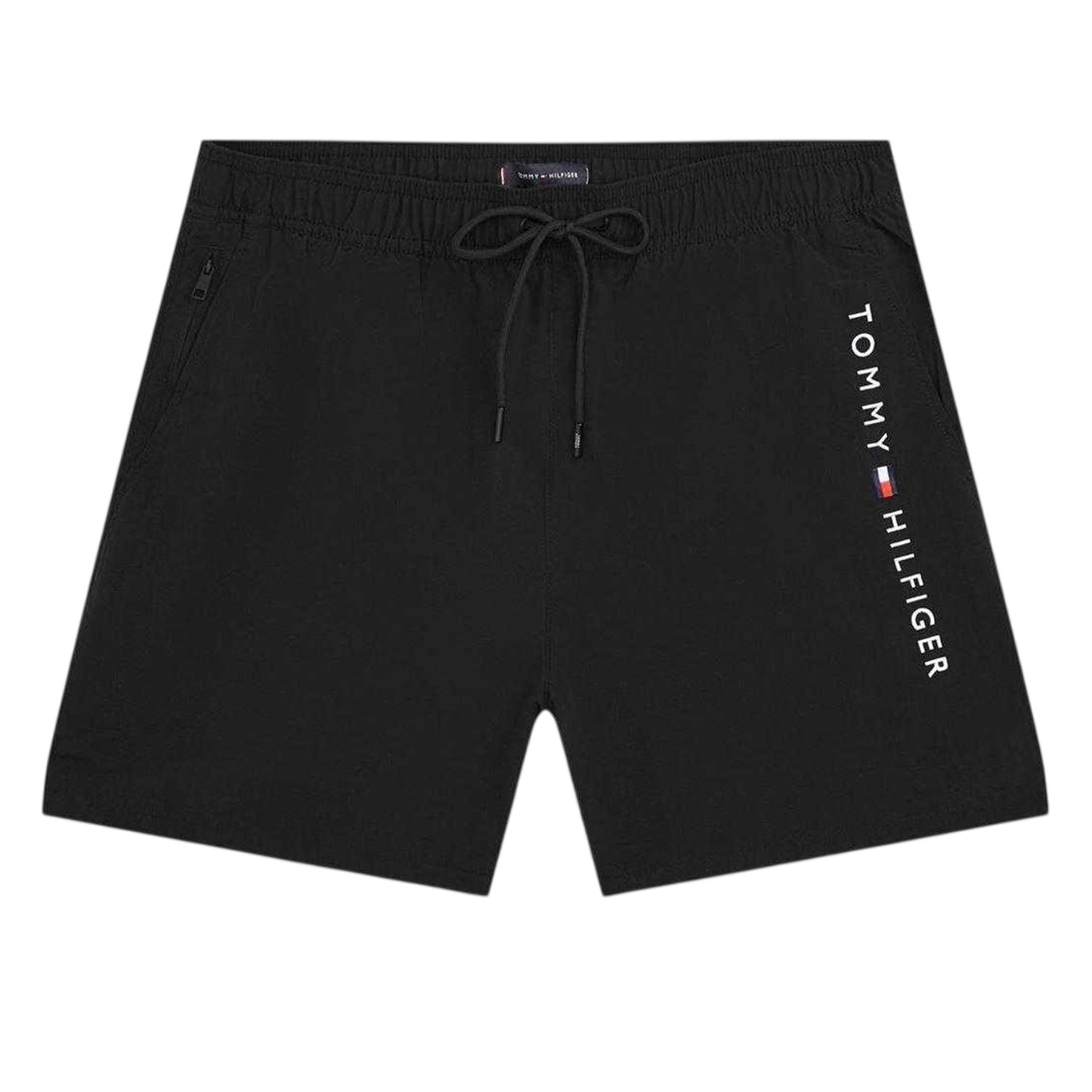 Black - Front - Tommy Hilfiger Mens Logo Mid Length Swim Shorts