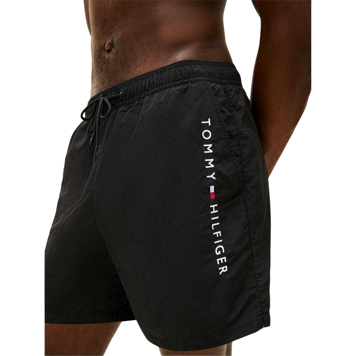 Black - Side - Tommy Hilfiger Mens Logo Mid Length Swim Shorts