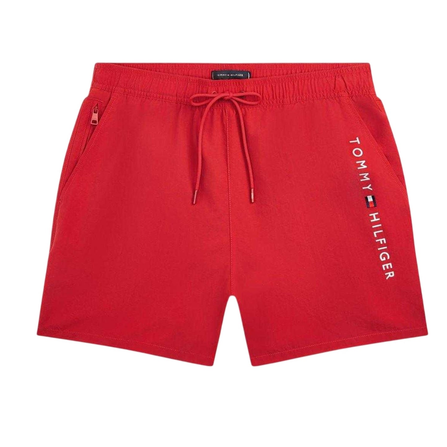 Red - Front - Tommy Hilfiger Mens Logo Mid Length Swim Shorts