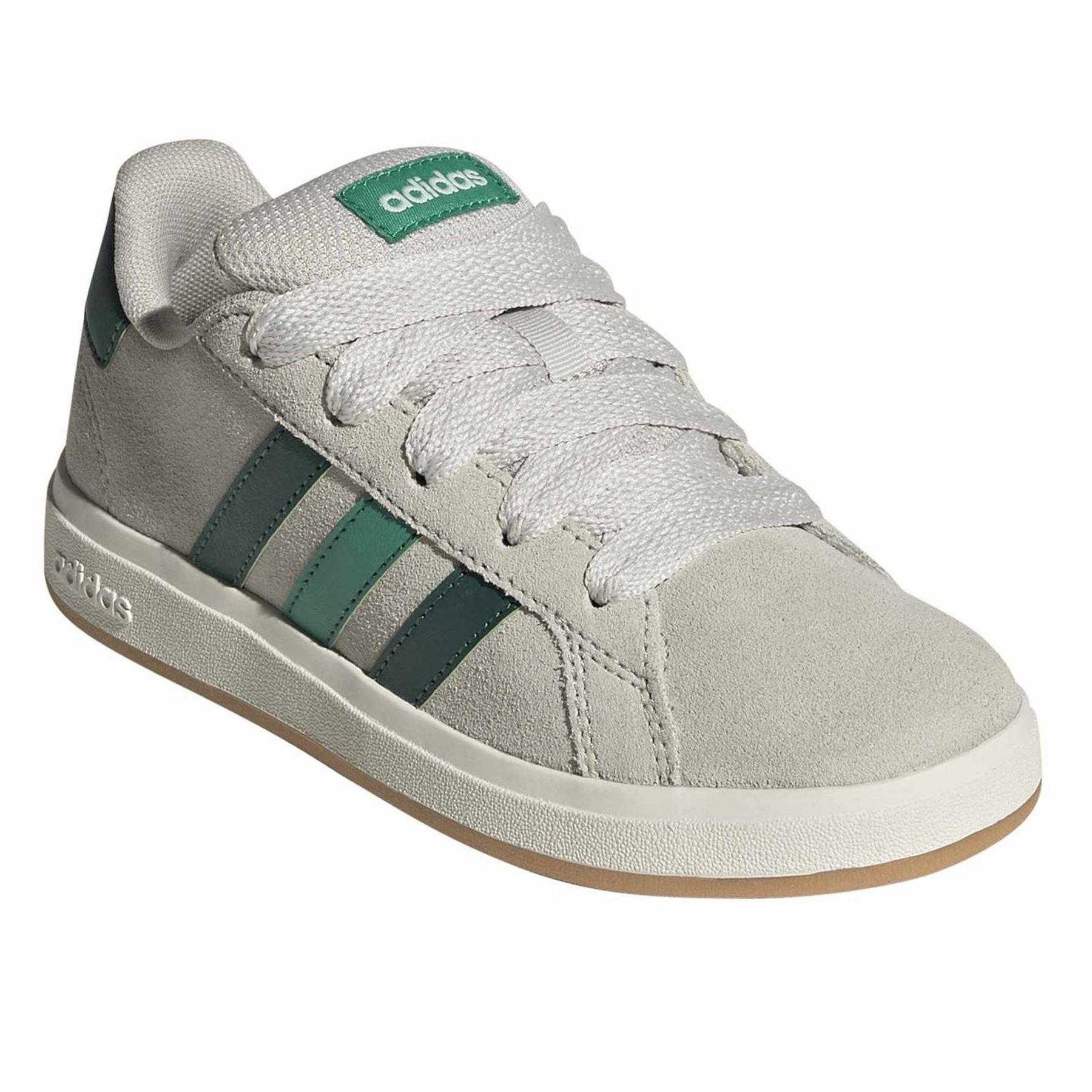Wonder Alumina - Pack Shot - Adidas Childrens-Kids Grand Court 3 Stripes Suede Flat Trainers