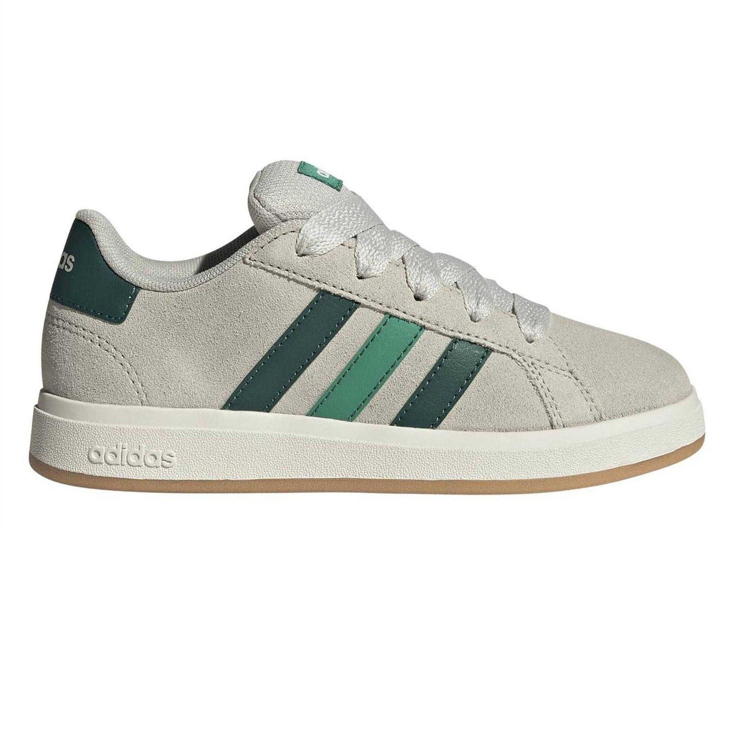 Wonder Alumina - Front - Adidas Childrens-Kids Grand Court 3 Stripes Suede Flat Trainers