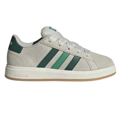 Wonder Alumina - Front - Adidas Childrens-Kids Grand Court 3 Stripes Suede Flat Trainers