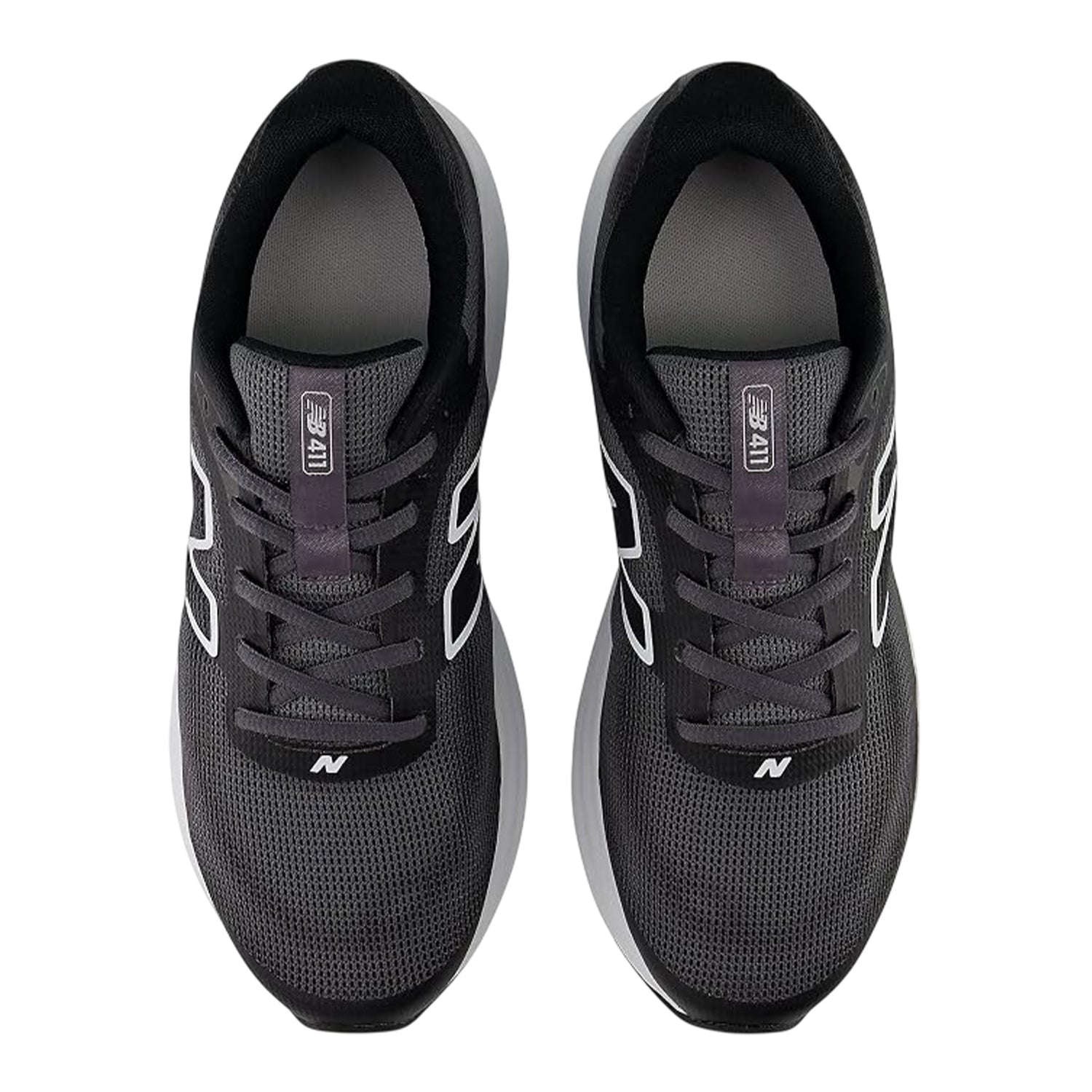 Black-White - Side - New Balance Mens 411 Mesh Trainers