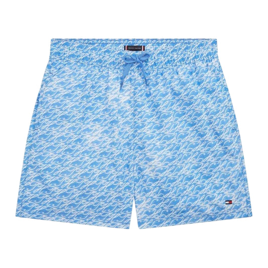 Blue - Front - Tommy Hilfiger Boys Printed Swim Shorts